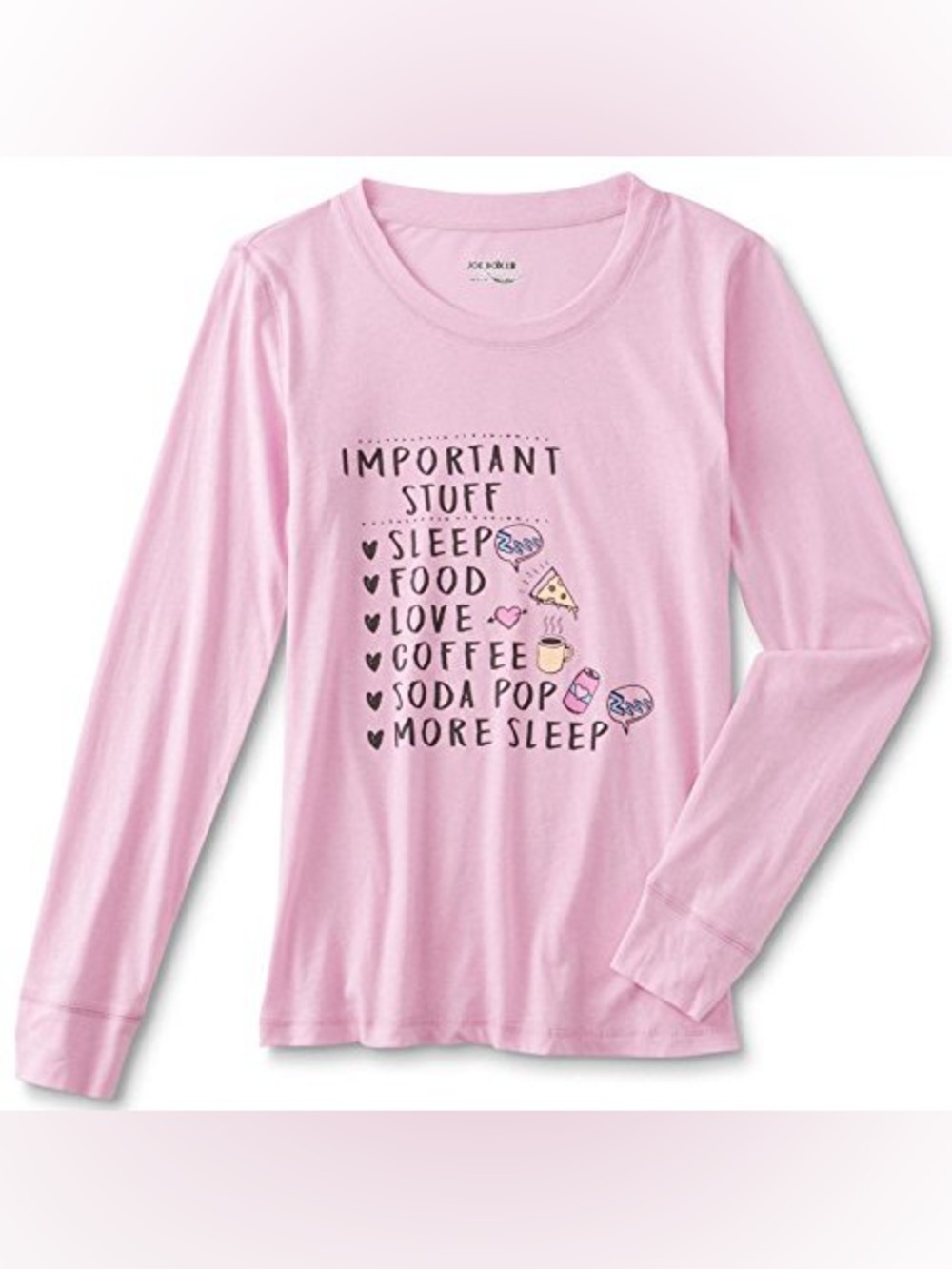 Joe Boxer Women’s Plus Size 2X Pajama Top Light Pink Long Sleeve Important Stuff